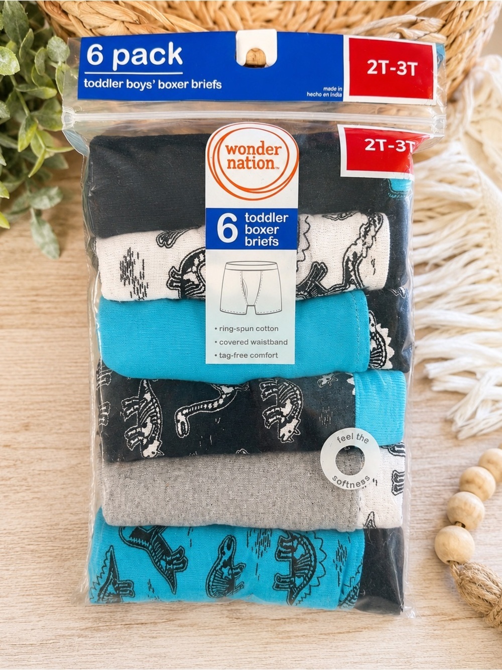 New wonder nation Toddler Boxer Briefs - Blue, Black, Gray, White (6-Pack) Dino